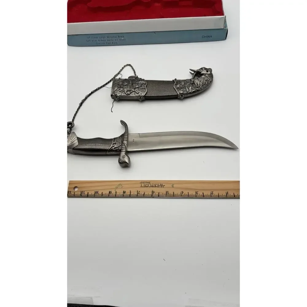 Vintage Tibetan Style Decorative War Elephant Head Dagger Knife In Box